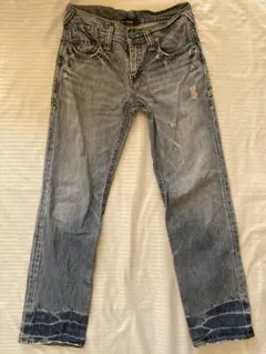 ダメージ加工 グレー ストレートデニム