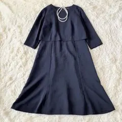 23区 セットアップ風ワンピース　フレア　フォーマル　7分袖　濃紺　40/L