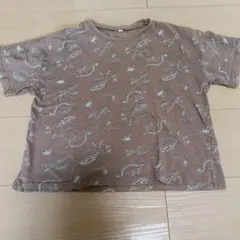 恐竜柄 総柄Tシャツ ブラウン 半袖のサムネイル