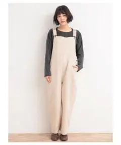 Samansa Mos2 ウール混ツイルサロペット キナリ ベージュ