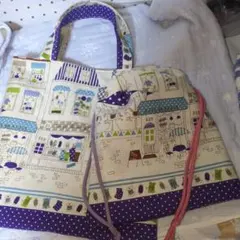 ペタンコトートバックと巾着袋セットハンドメイド
