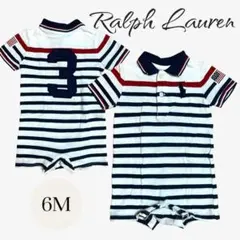 ラルフローレン ベビー服 ロンパース 半袖 ポロシャツ風 男の子 70 ボーダー