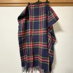 チェック柄フリンジマフラー ネイビー