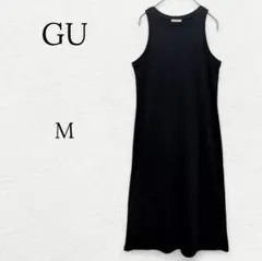 829【GU】ノースリーブリブワンピース カットソー ブラック 黒 Ｍ シンプル