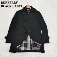 美品 バーバリーブラックレーベル カシミヤ混 ダブル ピーコート 黒 Mサイズ