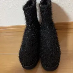 SESTO 黒 ストレッチ素材 ラメ入り厚底ショートブーツ