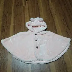 【最終価格】フリース ベビーポンチョ ピンク クマ耳付き 60cm～80cm