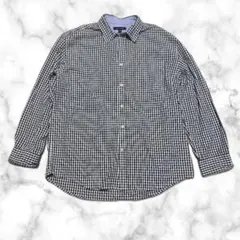 トミーヒルフィガー ギンガムチェックシャツ XL 黒白 長袖 ワンポイントロゴ