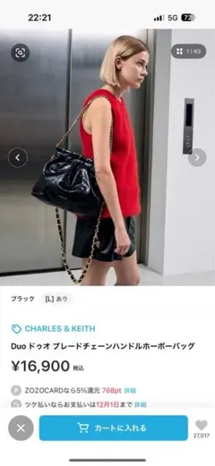 CHARLES & KEITH ドゥオ ブレードチェーンハンドルホーボーバッグ