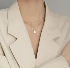 サージカルステンレス パール ２連スクエア ゴールド ネックレス ラスト 人気✨