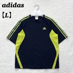 【美品】adidas アディダス Tシャツ 半袖 ロゴ刺繍 メンズ ネイビー L