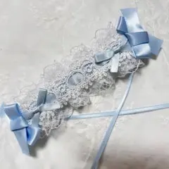 ぬいぐるみ用フリルリボンヘッドドレス 水色 中サイズ