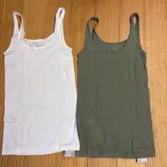 Hanes タンクトップ 2枚セット ホワイト カーキのサムネイル