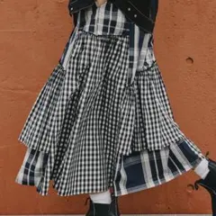 Chia 様専用　チェック パッチワーク フリル フレア ティアードスカート