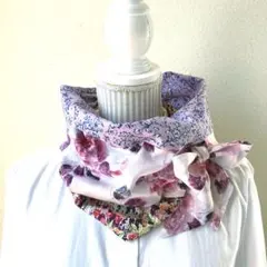 パッチワーク花柄スヌード　リボン付き　12 ハンドメイド