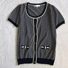 美品✨ grove グローブ ボーダー 半袖ニットカーディガン M サマーニットのサムネイル