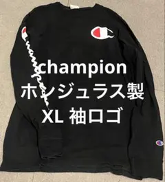 Champion チャンピオン 長袖カットソー ブラック XL 目あり　袖ロゴ