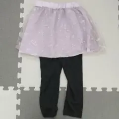 くすみラベンダー刺繍スカート&黒レギンスセット