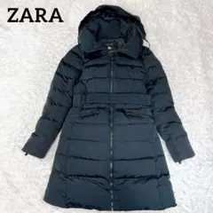 ザラ ベルト付きダウンコート ショールカラー Aライン ブラック 2WAY