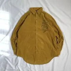 vintage 花柄刺繍 コーデュロイシャツ 長袖 マスタード シティボーイ