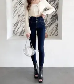 【Heather】ハイウエスト スキニーデニム ダークブルー