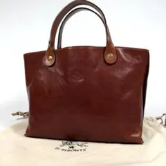 【美品】イルビゾンテ　ミニトートバッグ　レザー　金ボタン　センターロゴ　ブラウン
