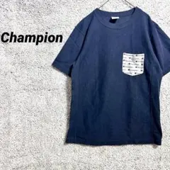 453 チャンピオン　半袖Tシャツ　ティーシャツ　トップス　無地　胸ポケット 紺