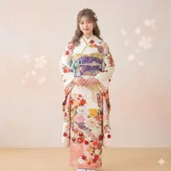 振袖フルセット 白 ピンク 成人式 草履バック付 裄66.2cm S-224