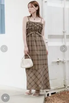 【値下しました】Kastane チェック柄 シャーリング キャミワンピース