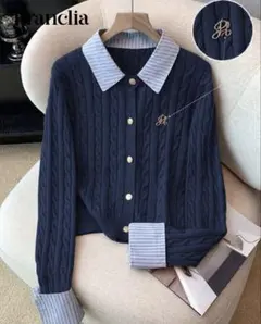 紺　ケーブルニットカーディガン　韓国 SHEIN