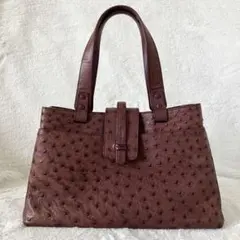 k*7様 WEL認定 オーストリッチ ダチョウ革 ハンドバッグ レッドブラウン