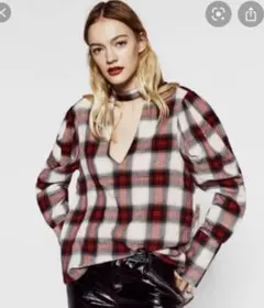 ■ZARA BASIC ■リネンブレンド チェックシャツ ゆるシルエット　M