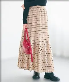 コカ coca スカート プリーツ切り替え ロングスカートドット柄