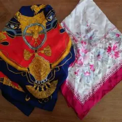 スカーフ2点　Nina Ricci シルクスカーフ 大判 花柄　馬柄