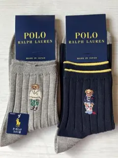 日本製　ポロラルフローレン　メンズ靴下　ポロベア2足組　グレー ネイビー