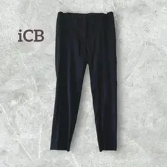 アイシービー リネン レーヨン混 テーパード パンツ カジュアル 黒 S