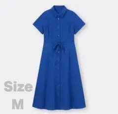 GU 半袖カラーシャツワンピース ブルー Mサイズ