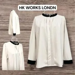 HK WORKS LONDON バイカラーブラウス L 上品通勤秋冬