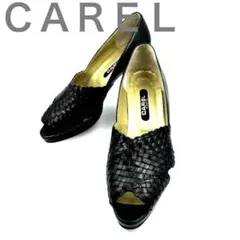 美品 カレルパリ メッシュレザー オープントゥパンプス 黒 日本製 CAREL