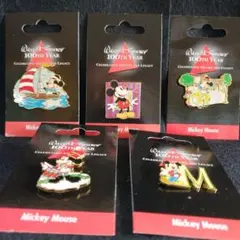 ウォルトディズニー生誕100周年　ミッキーピン　5点セット　2001　美品
