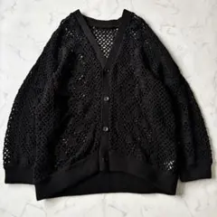 HARE かぎ針編みニットカーディガン　ブラック　オーバーサイズ◆7014