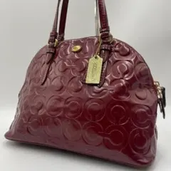 良品 COACH トートバッグ エナメル レッド オプアート