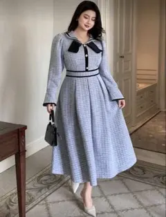 青 チェックワンピース ロングワンピース SHEIN