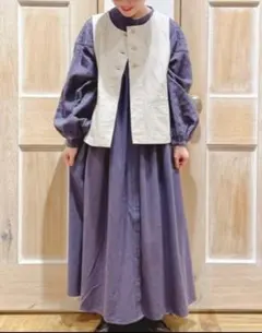 サマンサモスモス ワンピース　刺繍　長袖　ネイビー