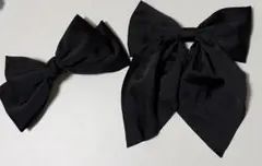 ヘアアクセサリー リボン 黒 バレッタ クリップ 大きめ かわいい 2個セット