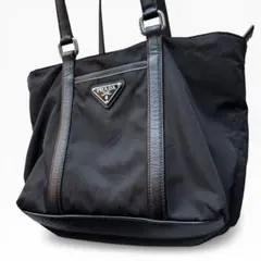 PRADA プラダ トートバック ナイロン レザー 肩掛け 三角ロゴ ブラック