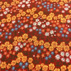 布 生地 昭和レトロ レッド系地 オレンジ花模様