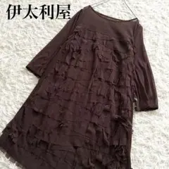 【伊太利屋】ワンピース　シースルー　フリンジ　チュニック　ティアード　茶色のサムネイル