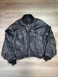 BEAMS ワイドショートフィット ユーズド加工 レザーブルゾン Mのサムネイル