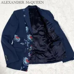 【美品】ALEXANDER McQUEEN テーラードジャケット　花柄　刺繍　紺のサムネイル